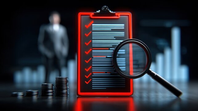 A professional reviews a finance statement to track monthly income and manages the budget account for final expense approval.