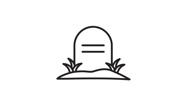 Tombstone simple icon with grass blades in a rounded top shape, representing death and remembrance. featuring grave, cemetery, RIP with symbol and