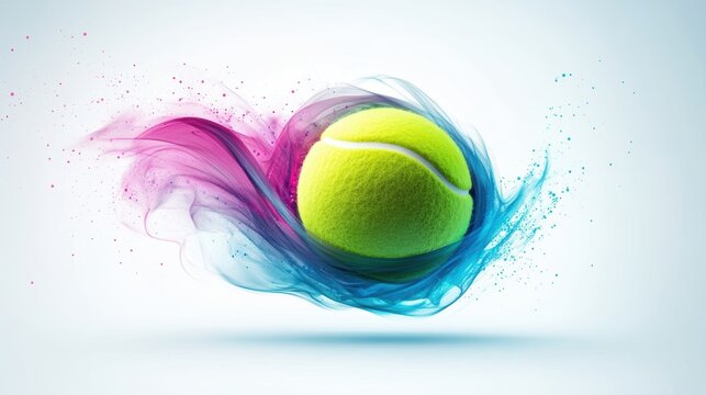 Tennis ball logo,Tennis balls and tennis rackets lying on blue tennis court,healthy lifestyle,sport and hobbies,activity,selective focus,copy space,minimalist,Banner illustration.