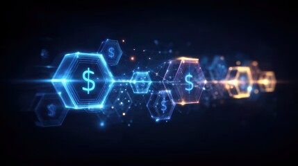 Obraz premium Secure nodes receive a payment and record the history. The system will transfer the transaction through a secure finance gateway.