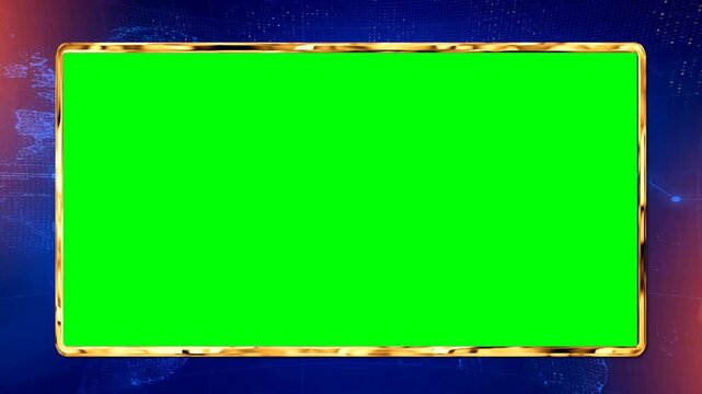 Luxury Golden News Frame with Green Screen Chroma Key - Single Window Broadcast Overlay for Media, Business, and Corporate Presentations