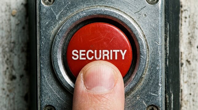 Macro View of a Finger Touching a Security Panic Button Depicting Immediate Emergency Response