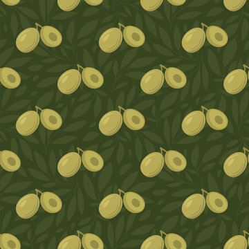 Olives seamless pattern. Vector texture.