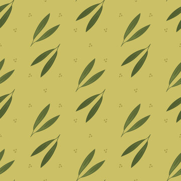 Olive leaf seamless pattern. Vector texture.