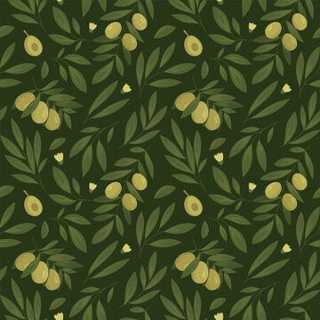 Olives seamless pattern. Vector texture.