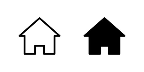 Fototapeta premium Two simple house icons featuring a clean outline style and a solid black filled silhouette version