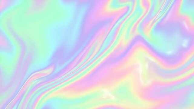 Vibrant iridescent pastel holographic background with fluid wavy textures in soft pink purple and green