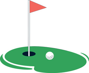 Fototapeta premium Golf icon vector logo with flag on green grass and hole representing sport, outdoor game and course design illustration