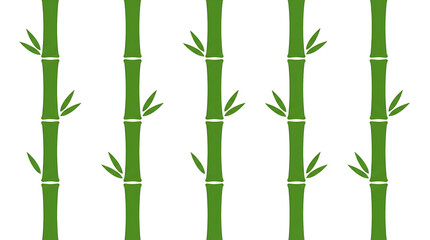 Naklejka premium Five vibrant green bamboo stalks with small leaves against a clean white background.