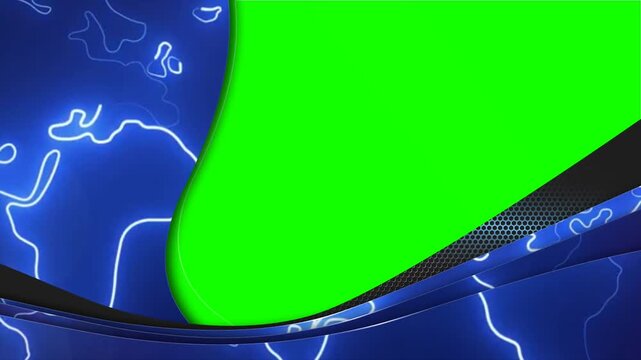 Futuristic Neon Blue World Map News Opener - Dynamic Motion Graphics with Green Screen Chroma Key Transition for Broadcast Media