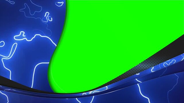 Futuristic Neon Blue World Map News Opener - Dynamic Motion Graphics with Green Screen Chroma Key Transition and Professional Outro