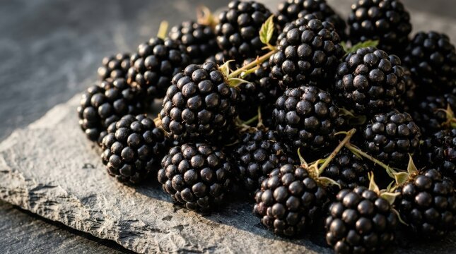 Abundant cluster of ripe, dark blackberries showcasing their textured surfaces in a close-up natural view