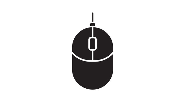 Computer mouse icon with a sleek black silhouette and a simple white scroll wheel outline featuring cursor, pointer, technology with hardware and