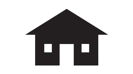 Fototapeta premium House icon with a peaked roof, two square windows, and an open doorway, representing home and shelter.