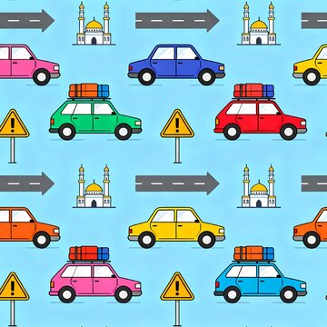 Colorful Mudik Homecoming Vector Seamless Pattern