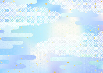 Naklejka premium 空や水のようなグラデーションと伝統模様を合わせた和風背景イラスト