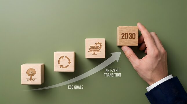 Net-Zero Transition and 2030 ESG Goals Concept with Upward Arrow