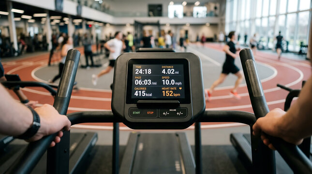 Modern Treadmill Digital Console Displaying Workout Metrics