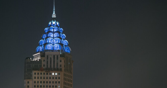 Shanghai, China. Night view ICBC - Industrial and Commercial Bank building, colonial architecture at Bund boulevard.