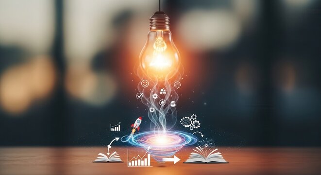 Lightbulb idea creativity innovation. Inspiration success invention. Learning imagination intelligence.
