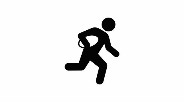 Minimalist black silhouette of a runner in motion, holding an object, representing speed and athletic activity.