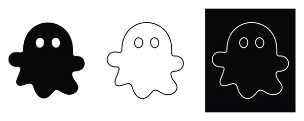 Fototapeta premium Ghost icon set with spooky character design in solid outline and reverse versions for halloween decorations children party invitations and autumn festivals