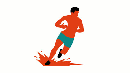 Fototapeta premium Stylized illustration of a male rugby player running with the ball, creating a dynamic splash effect.