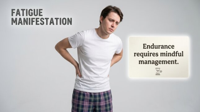 Young man experiencing severe back pain while holding his lower back and looking distressed