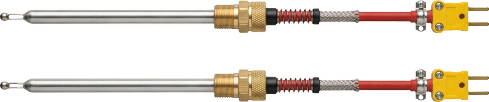 Industrial thermocouple temperature sensors isolated on transparent background