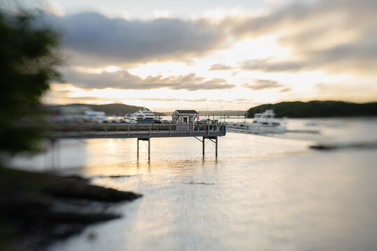 Fishing dock surrounded by ocean yachts on Mount Desert Island