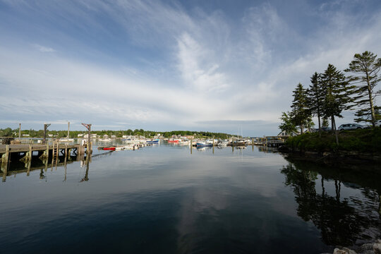 Brilliant blue sky over coastal view on Mount Desert Island