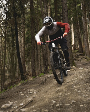 Mountain biker navigating a dirt trail