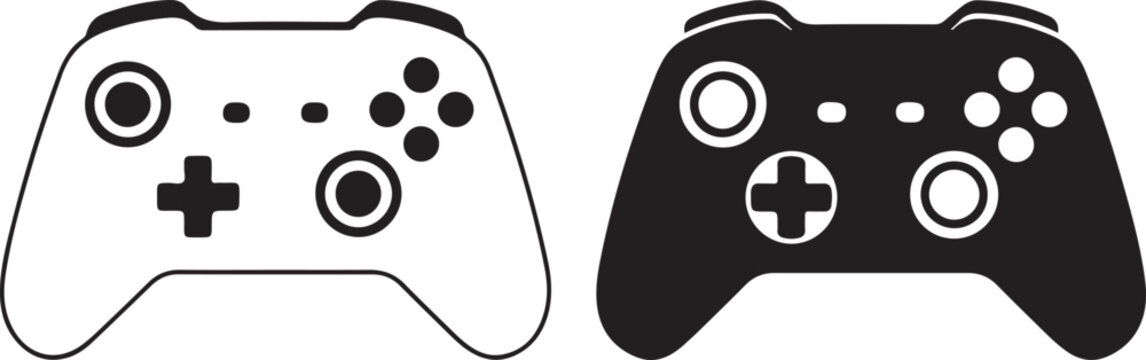 controller flat gamepad silhouette black white pair