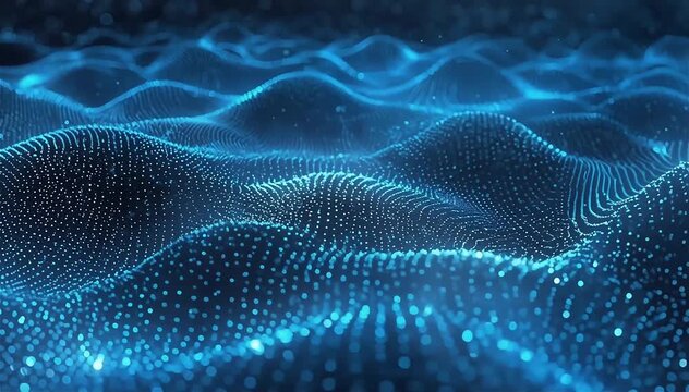 Massive digital network grid where waves of glowing data energy travel across thousands of nodes simultaneously, synchronized pulses creating patterns similar to brainwave activity