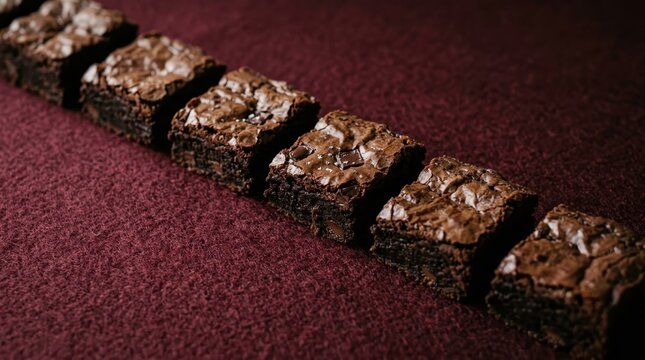 Rich Dark Chocolate Brownie Squares Arranged Diagonally on a Textured Surface, Ready for Indulgence.