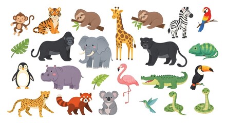 Fototapeta premium Playful animals gather under green leaves