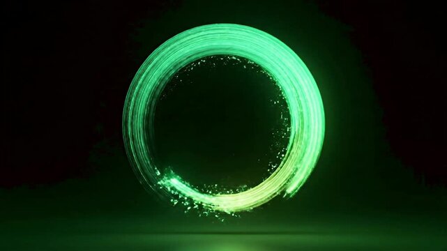 Abstract glowing green circle light representing circular economy