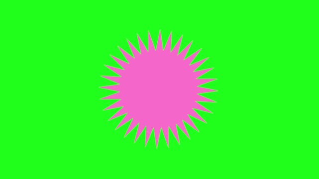 Sun graphic with spiky rays and a pink circular center, set against a vibrant green background with black bars at top and bottom.