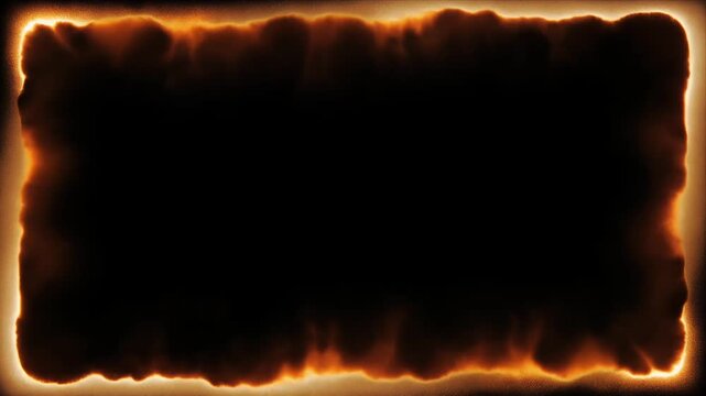 Burning paper border frame with glowing fiery embers animation.