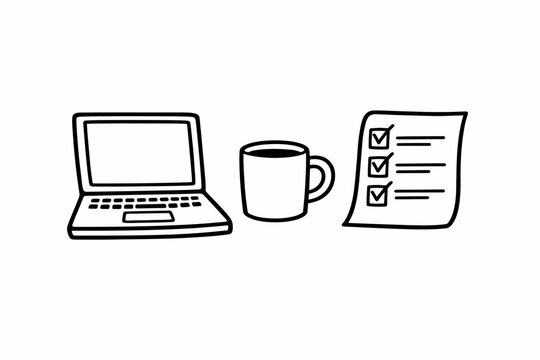 Laptop, coffee mug, and checklist illustrating productivity essentials