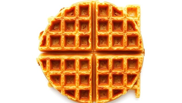 A delicious golden waffle on a clean white background for breakfast