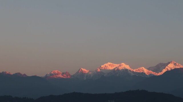 A morninbg view of Kanchenjunga, also known as Khangchendzonga, is the third-highest mountain in the world, located on the border between Sikkim, India, and Nepal.