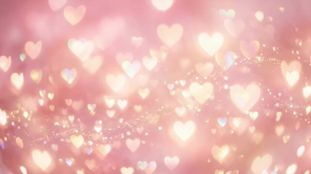 Soft Pink and Rose Gold Hearts Bokeh Background with Dreamy Sparkling Glitter for Romantic Occasions