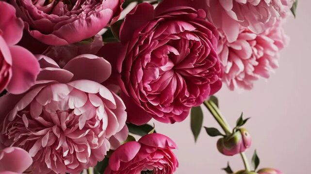 Pink peonies on a light pink background isolated on white background