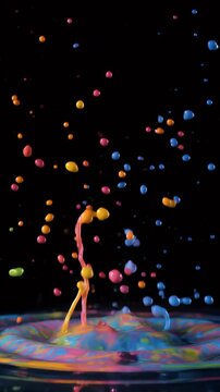 Isolated darkness with bright liquid color splash ripple, dark abstract background, glowing liquid splash, vibrant color ripple, neon liquid burst, ethereal colorful waves, black canvas with liquid gl