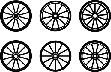 Fototapeta premium Wagon wheel vector icon set black and white flat design