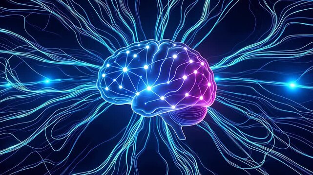 Neon brain with neural connections