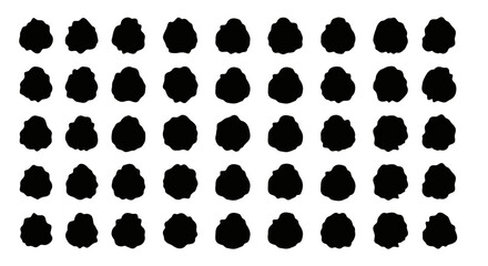 Fototapeta premium Black puffy paint splatters arranged in grid pattern on white background for artistic design