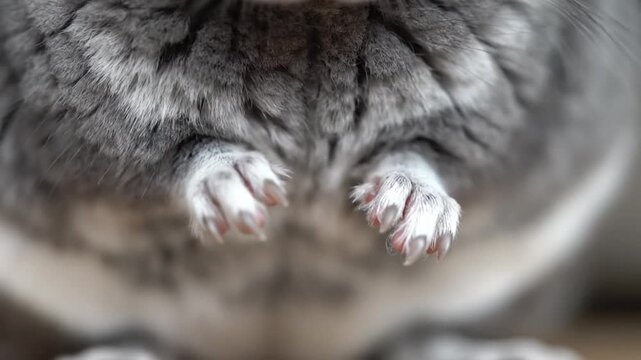Extreme Macro Close Up of Chinchilla Paws and Soft Grey Fur