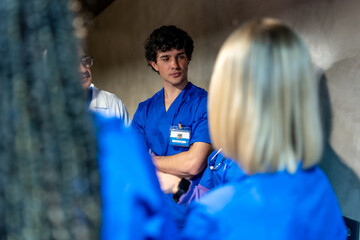 Fototapeta premium Medical team actively collaborating during important meeting